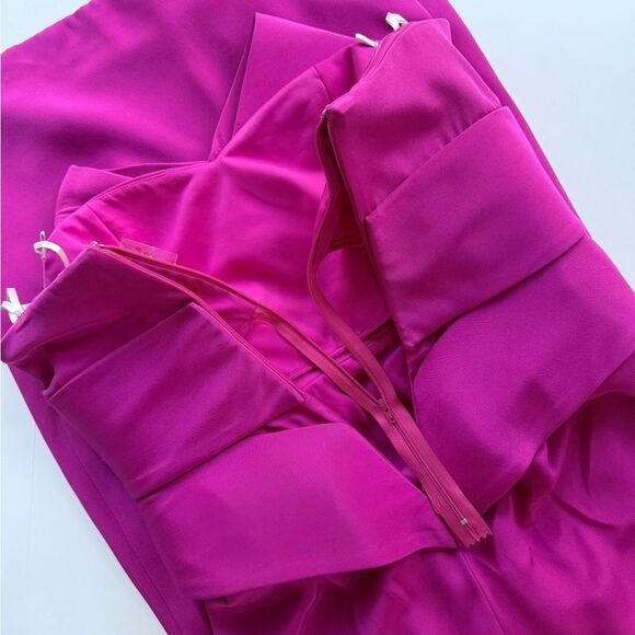 NWT Marchesa Notte Lipstick Pink Sculpted Silk Crepe Strapless Gown Maxi Dress 4 - Picture 11 of 16